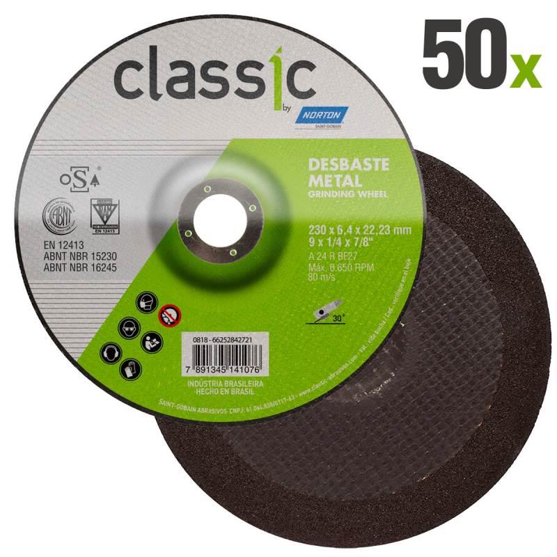 Disco de Desbaste Metal 9 POL x 6.4 MM Furo 7/8 POL Classic Kit 50 Peças NORTON