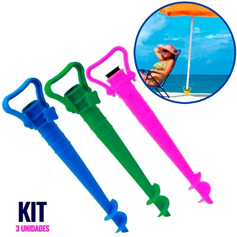 Saca Areia de Rosca c/ Suporte para Guarda-sol Praia e Pesca Kit com 3 Peças PORTWAY