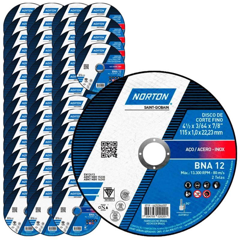 Disco de Corte para Metal e Inox 4.1/2 POL BNA 12 Kit com 50 Unidades NORTON