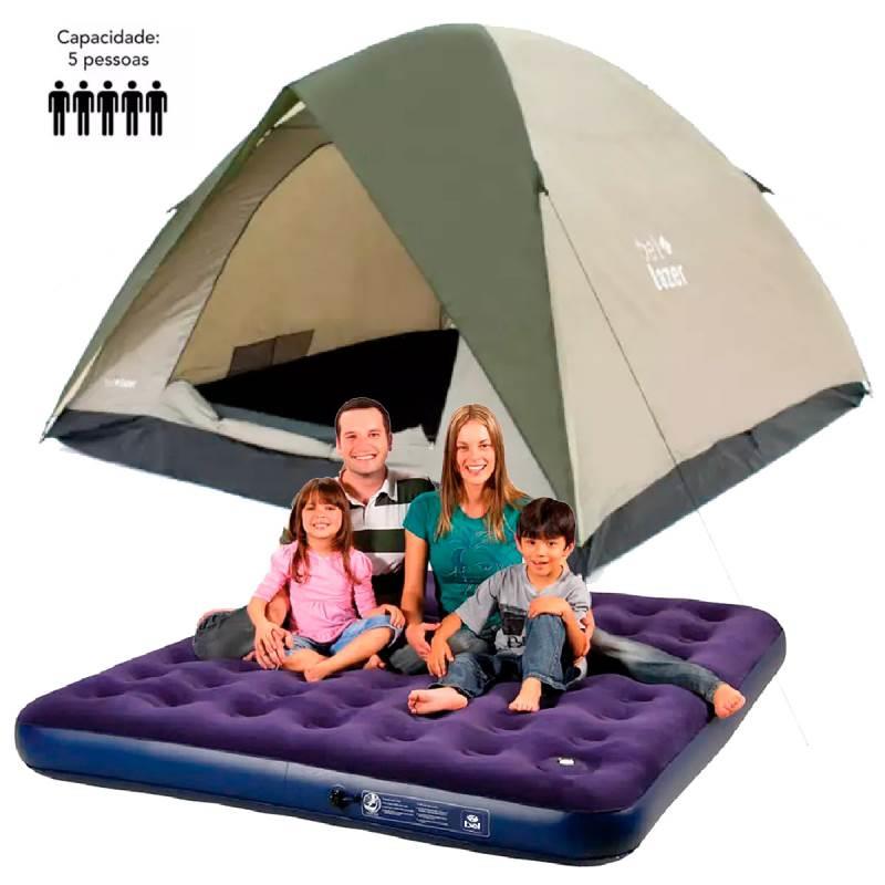 Barraca Camping Araguaia Alta Premium Impermeável 5 Pessoas + Colchão Casal BEL