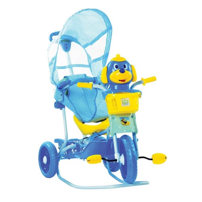 Triciclo Gangorra Motoca Musical Cachorrinho com Capota 3 Em 1 Balanço Pedal Azul 910600 BEL