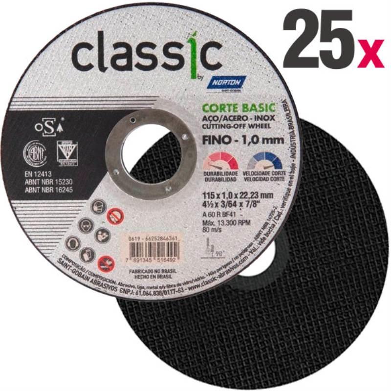 Disco de Corte 4.1/2 POL x 1.0 MM Aço Inox Classic Corte Basic Kit 25 Peças NORTON
