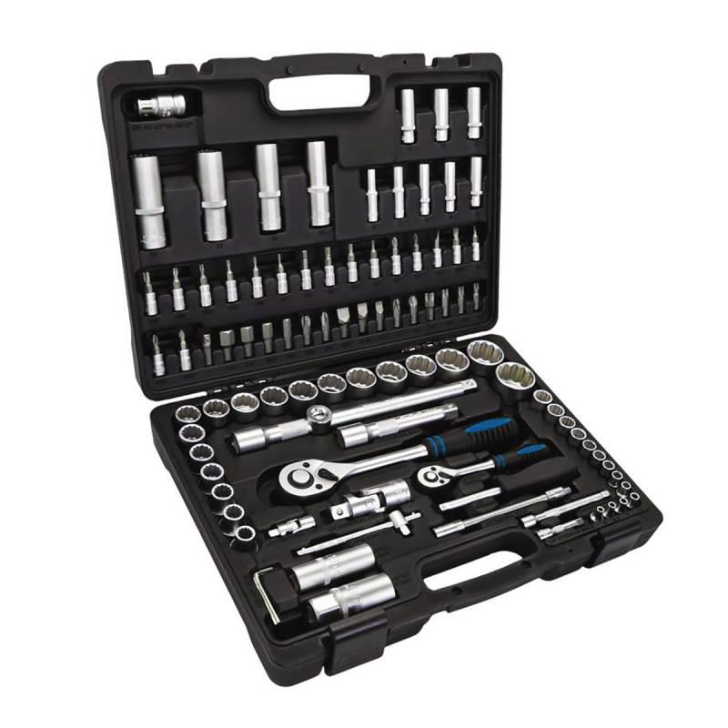 Jogo de Soquetes e Catraca Encaixe 1/2 e 1/4 POL Aço CR-V Kit com 94 Peças STELS