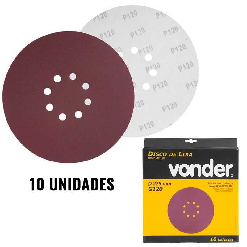 Disco de Lixa Para Lixadeira de Teto LPV 600 e LPV 1000 Grão 120 Kit 10 Unidades VONDER