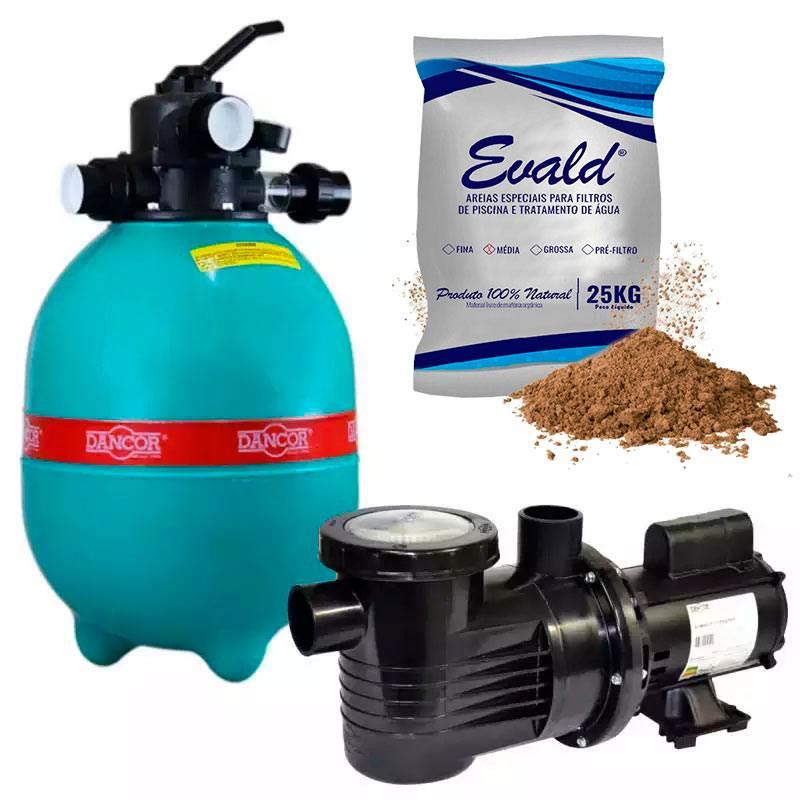 Filtro para Piscina DFR 12-4 com Bomba 1/3 CV Monofásica DANCOR + Areia para Filtro