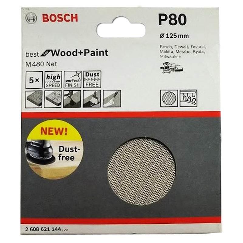Disco de Lixa Tipo Tela 5 POL M480 Boschnet c/ Velcro Grana 80 com 5 Unidades P80 BOSCH
