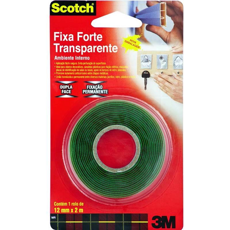 Fita Dupla Face Fixa Forte Transparente p/ Ambiente Interno 12 MM x 2 Metros Scotch 3M