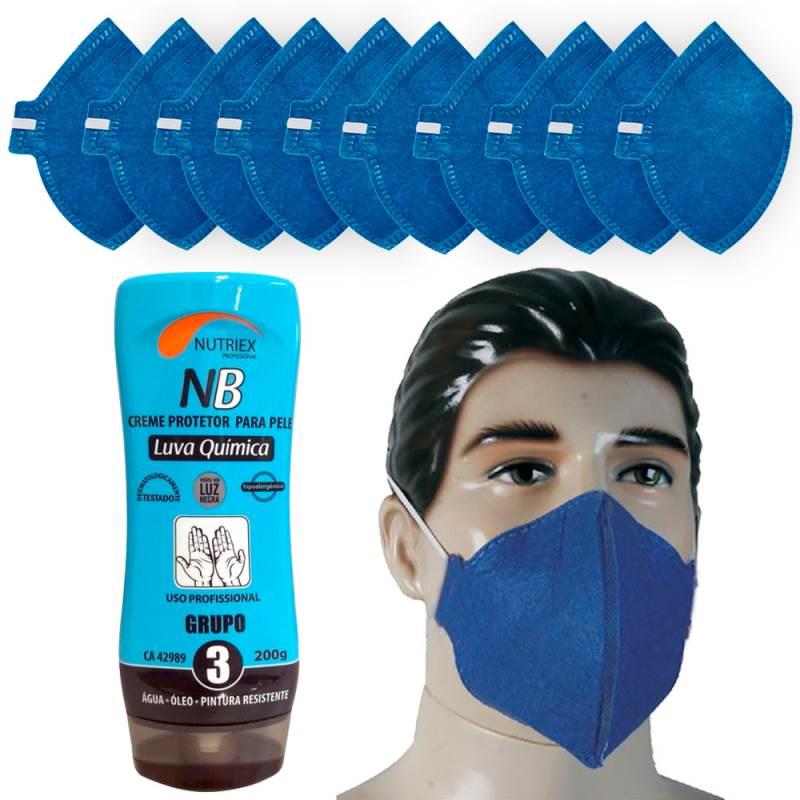 Kit 10 Peças Máscaras Descartáveis PFF2 s/ Válvula DELTA PLUS + Luva Química Anti Bactérias NUTRIEX