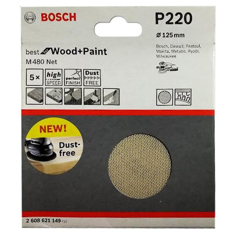 Disco de Lixa Tipo Tela 5 POL M480 Boschnet c/ Velcro Grana 220 com 5 Unidades P220 BOSCH