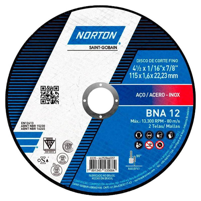 Disco de Corte Inox 4.1/2 Pol x 1.66MM BNA 12 NORTON