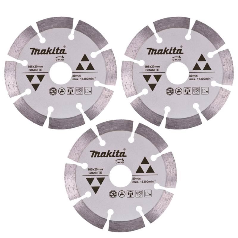 Disco de Corte Diamantado 4.1/8 POL 105 MM para Granito D-44351 com 3 Unidades MAKITA