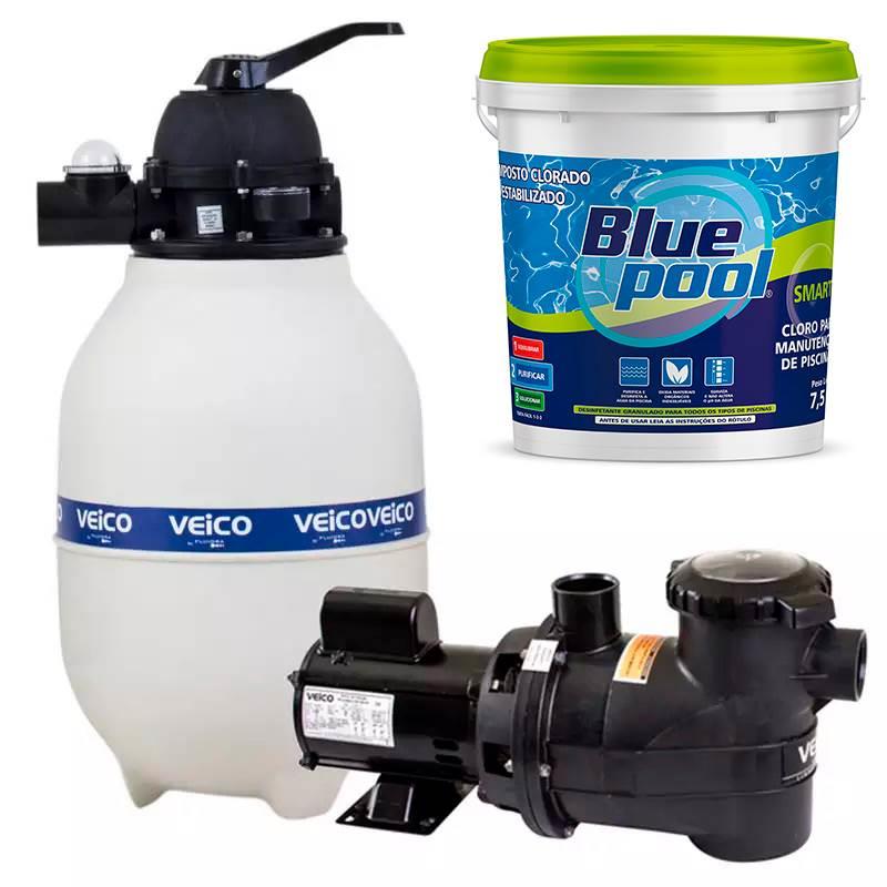 Filtro para Piscina até 30.000 Litros c/ Bomba 1/3 CV + Cloro Smart 7