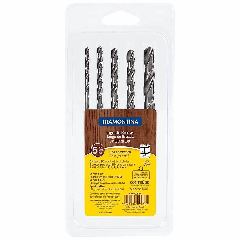 Broca Aço Rápido 3 a 8MM Com 5 Peças 43408511 TRAMONTINA