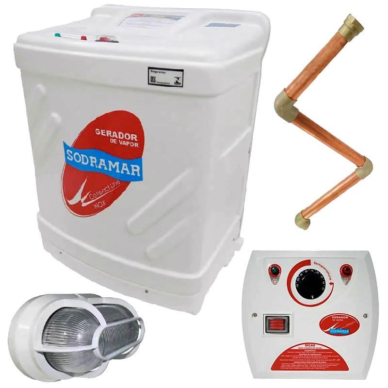 Gerador de Vapor P/ Sauna 15KW 220V Trifásico c/Quadro Analógico Kit Instalação e Luminária SODRAMAR
