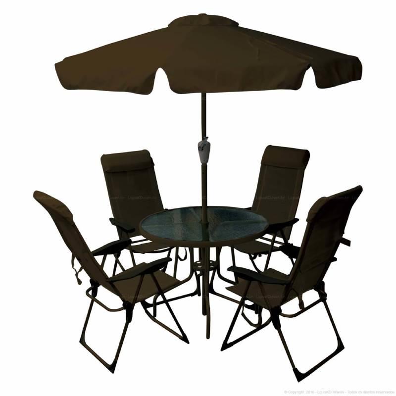 Conjunto Mônaco para Jardim com Mesa. 4 Cadeiras e Ombrellone Marrom 83200 BEL
