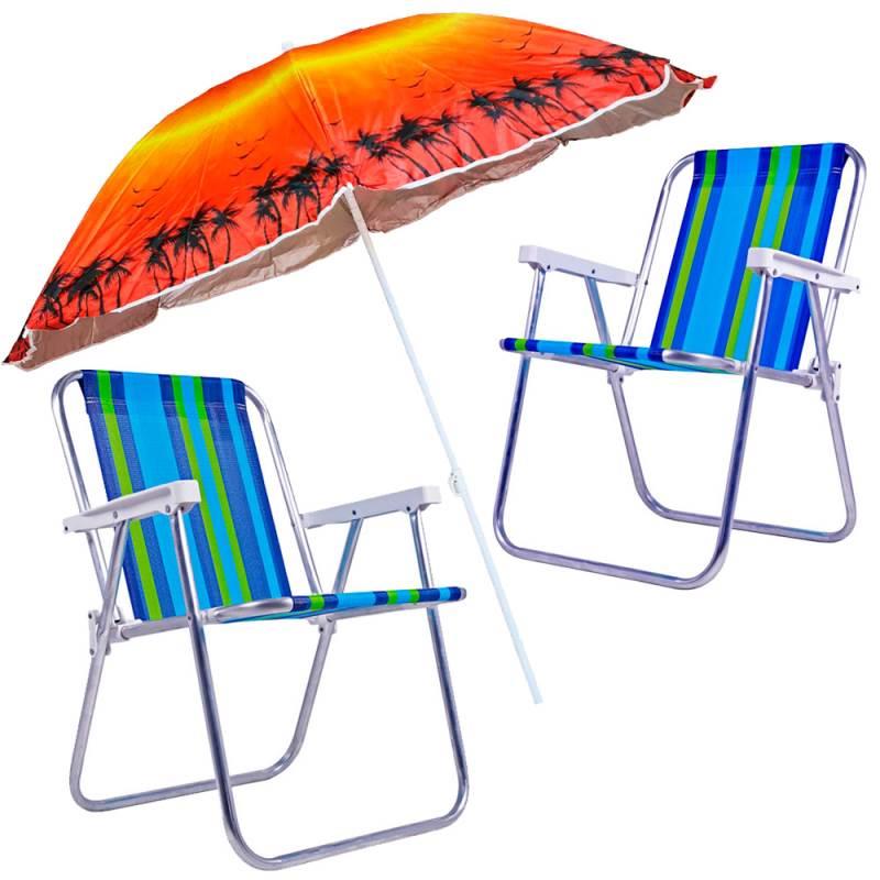 Kit Cadeiras de Praia e Piscina + Guarda Sol 1.7 Metros Z905 PORTWAY