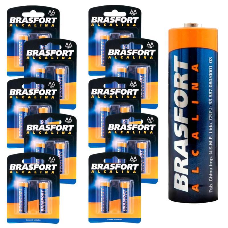 Pilha Alcalina Pequena AA 1.5V Kit com 20 Unidades BRASFORT
