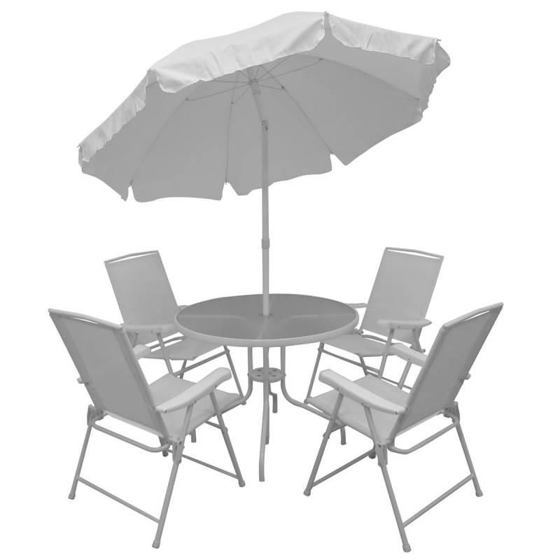 Conjunto Malibu para Jardim com Mesa. 4 Cadeiras e Ombrellone Branco 009006 MOR