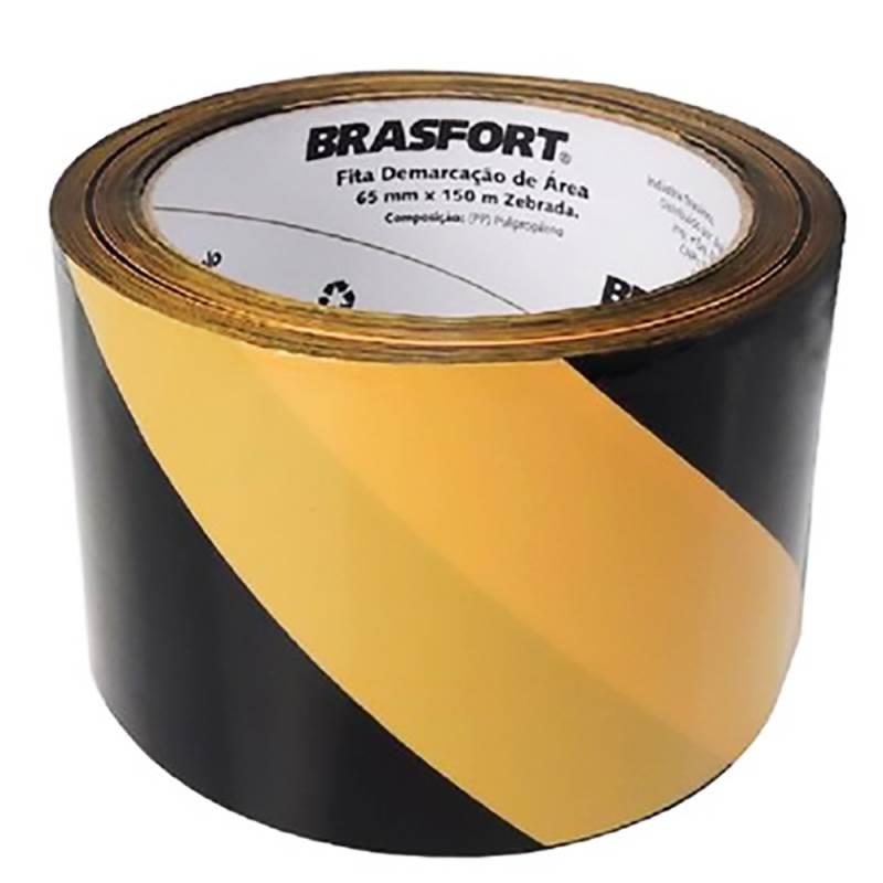 Fita Zebrada para Demarcação de Área 65 MM Rolo com 150 Metros BRASFORT