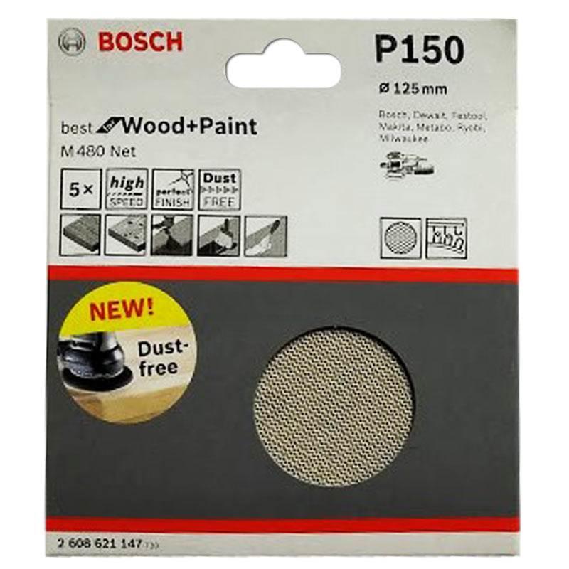 Disco de Lixa Tipo Tela 5 POL M480 Boschnet c/ Velcro Grana 150 com 5 Unidades P150 BOSCH