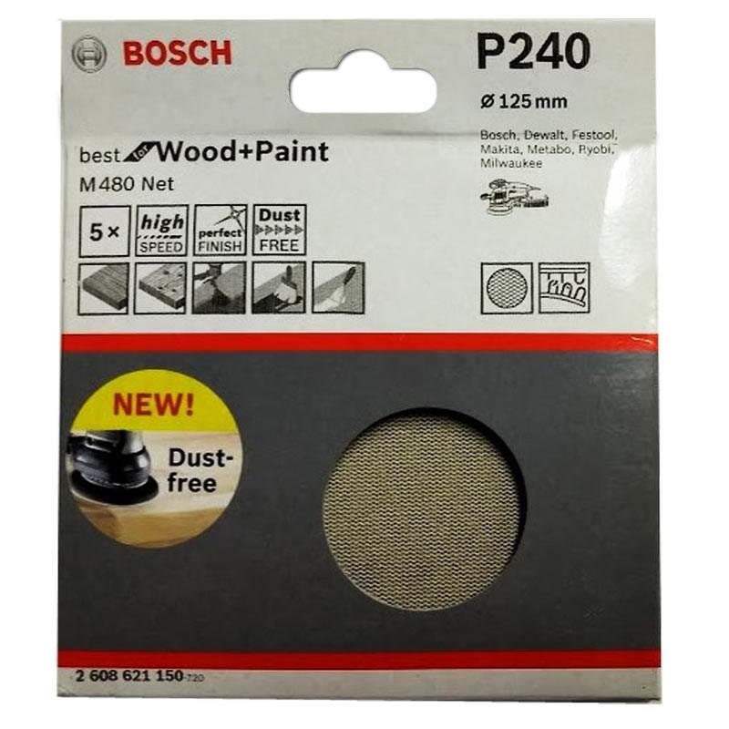 Disco de Lixa Tipo Tela 5 POL M480 Boschnet c/ Velcro Grana 240 com 5 Unidades P240 BOSCH