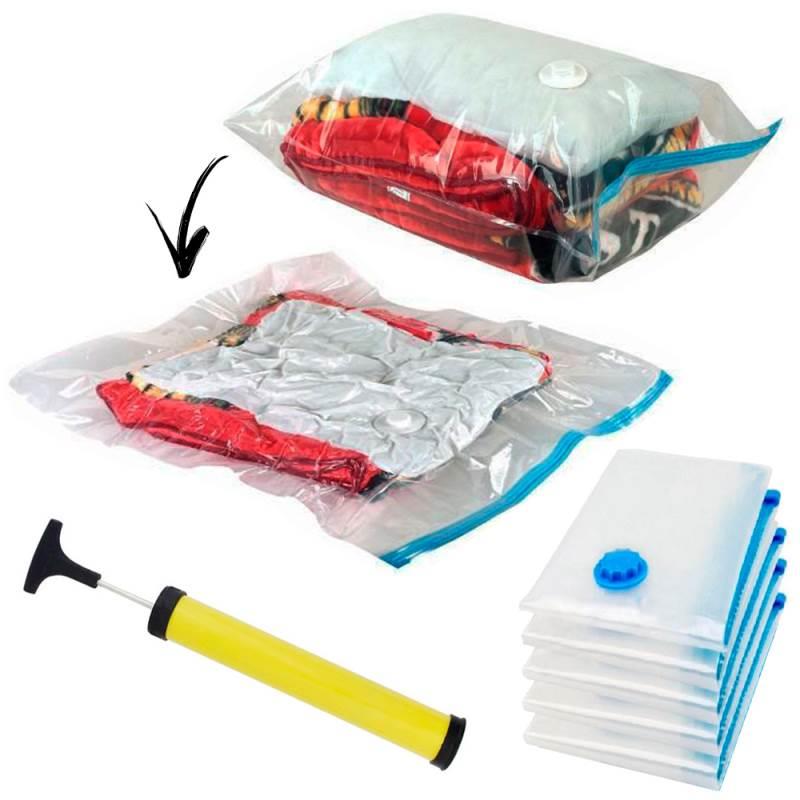 Saco à Vácuo Guardar Roupas 60x80 CM Kit 5 Peças + Bomba Sucção WESTERN