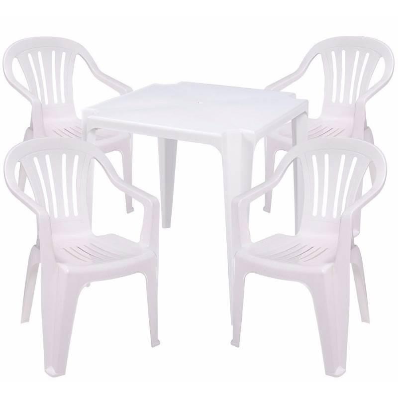 Mesa Bela Vista 70 CM Branca MOR + 4 Cadeiras Poltronas Brancas GARDEN