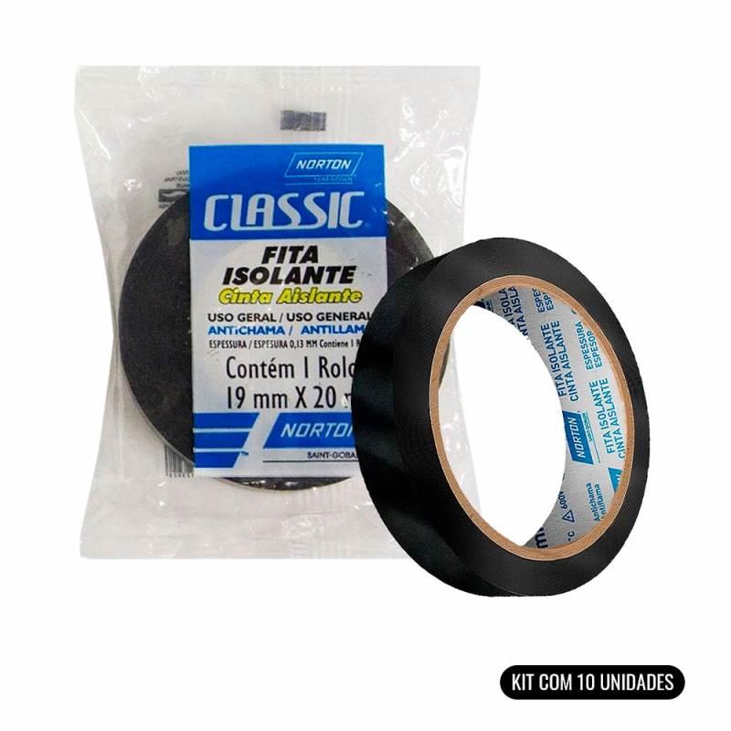 Fita Isolante 600V Antichama 19 MM x 20 Metros Preta Kit Com 10 Unidades NORTON