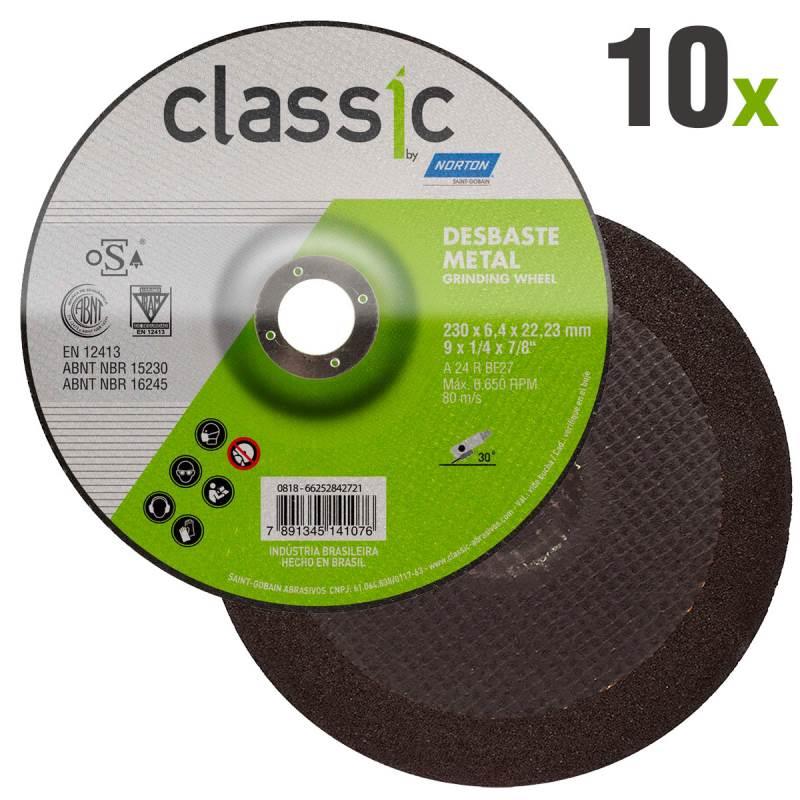 Disco de Desbaste Metal 9 POL x 6.4 MM Furo 7/8 POL Classic Kit 10 Peças NORTON
