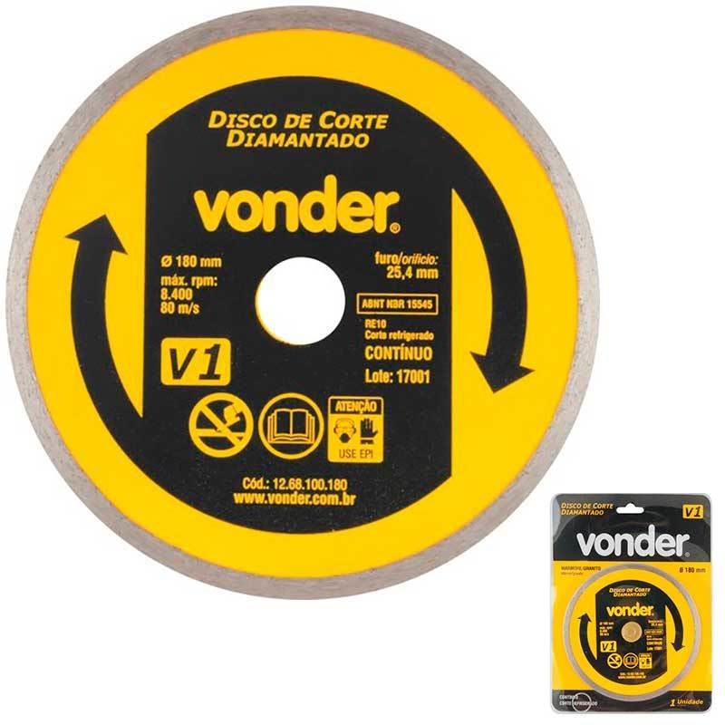 Disco de Corte Diamantado 7 POL 180 MM Furo 22 MM V1 Liso Contínuo VONDER