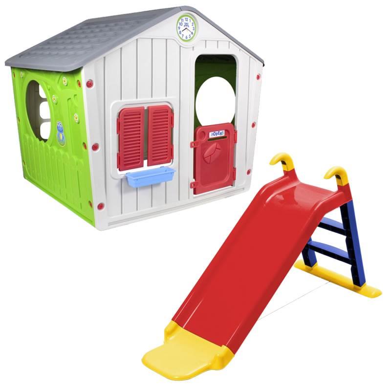 Casinha de Brinquedo Cinza Infantil Criança + Escorregador BEL