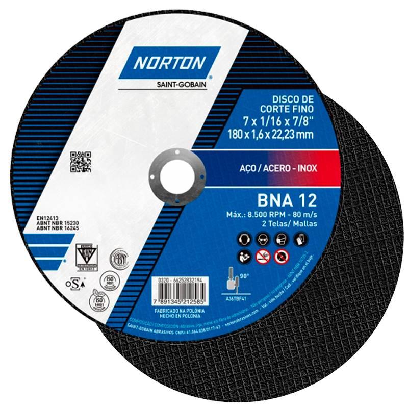 Disco de Corte para Metal e Inox 7 POL x 1.6 MM BNA 12 NORTON