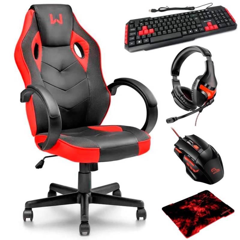 Kit Gamer com Cadeira Warrior. Teclado. Fone Hadset. Mouse e Mousepad MULTILASER