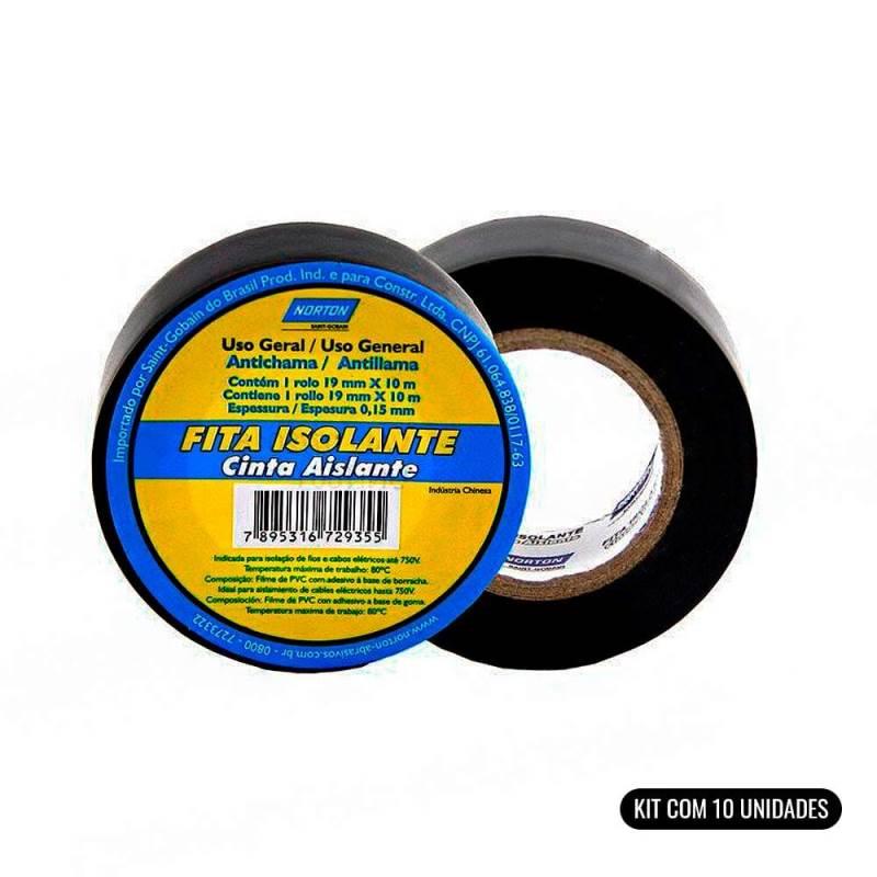 Fita Isolante 19MM x 10M Kit Com 10 Unidades 66254474167 NORTON