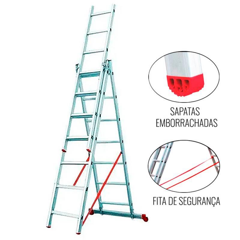 Escada de Alumínio Tripla Extensiva 3 X 7 Degraus ESC0707 BOTAFOGO