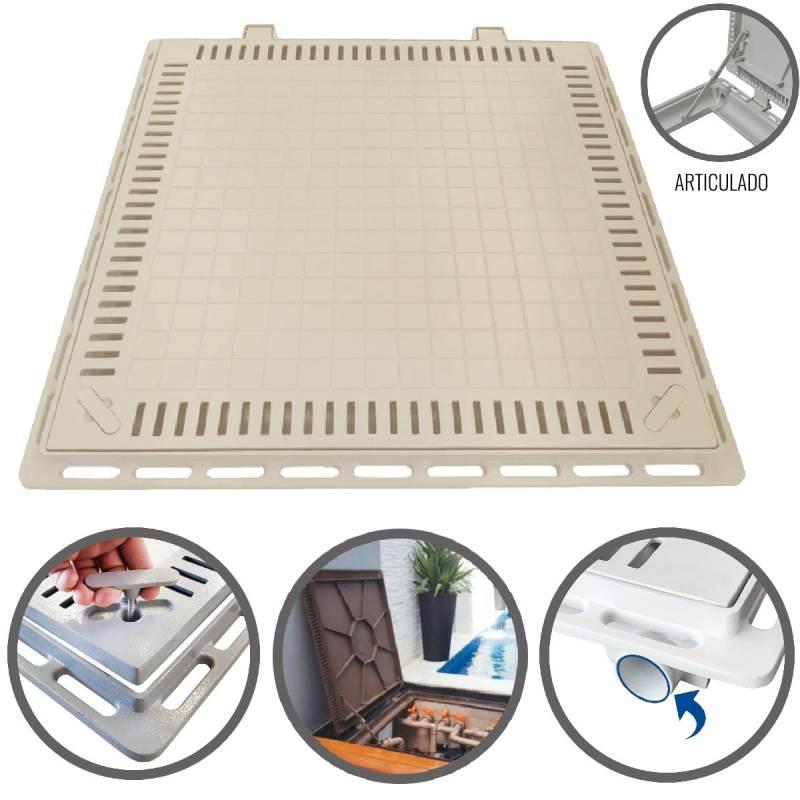 Tampão 80 x 80 CM Articulado com Grelha para Casa de Máquinas de Piscinas 3172 Bege GDA