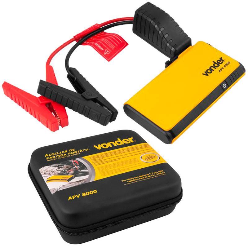 Auxiliar de Partida Automotivo Portátil 8000 mAh c/ Lanterna APV 8000 Power Bank USB VONDER