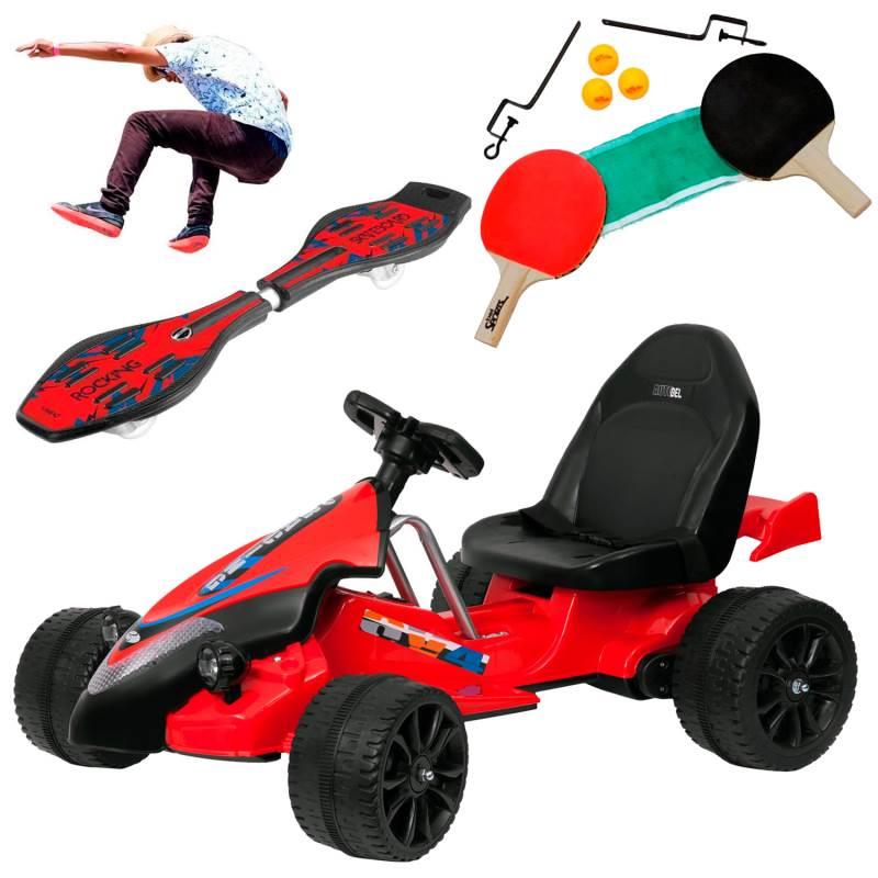Mini Carro Elétrico Infantil 12 Fórmula Sport + Kit Tenis Mesa + Rocking Skateboard BEL