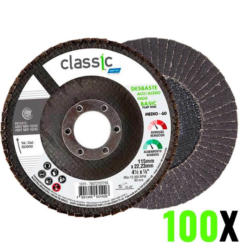 Disco de Lixa Flap 4.1/2 POL Grão 60 Kit 100 Unidades Classic Basic NORTON