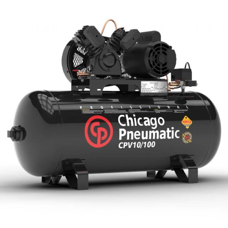 Compressor de Ar 10 Pés 100 Litros 2 CV 120 Libras Motor Mono CPV10/100 CHICACO PNEUMATIC