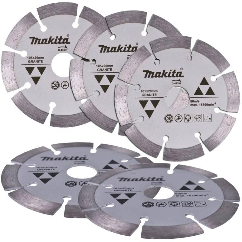 Disco de Corte Diamantado 4.1/8 POL 105 MM para Granito D-44351 Kit com 5 Peças MAKITA