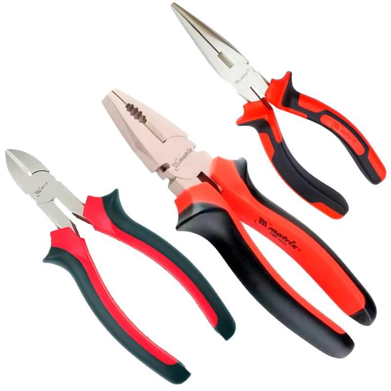 Jogo de Alicates Kit 3 Peças com Universal. Bico Meia Cana e Diagonal MTX