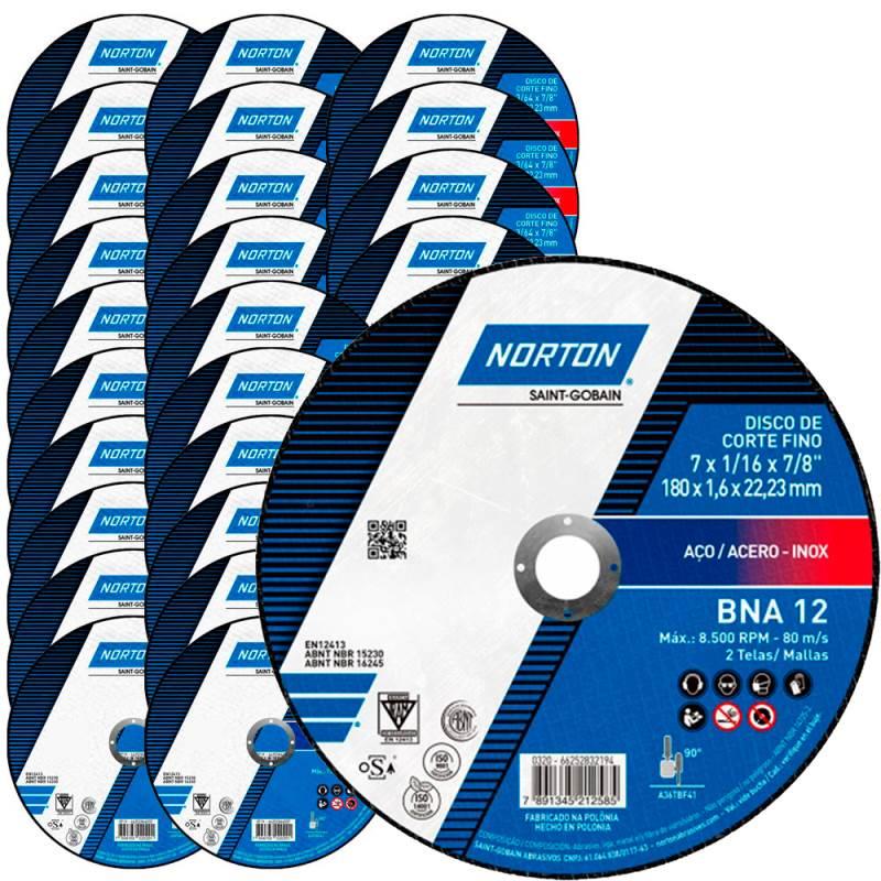 Disco de Corte BNA 12 para Metal e Inox 7 POL x 1.6 MM Kit 25 Peças NORTON