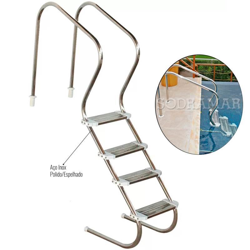 Escada confort em Inox para piscinas 2 POL 4 Degraus 010103 SODRAMAR