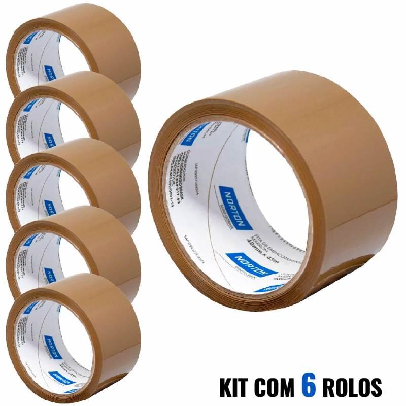 Fita para Empacotamento Marrom 48MM x 45 Metros Kit 6 Rolos NORTON
