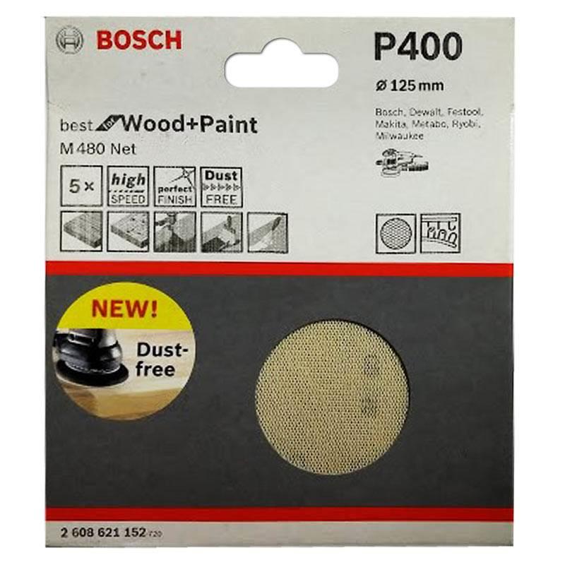 Disco de Lixa Tipo Tela 5 POL M480 Boschnet c/ Velcro Grana 400 com 5 Unidades P400 BOSCH