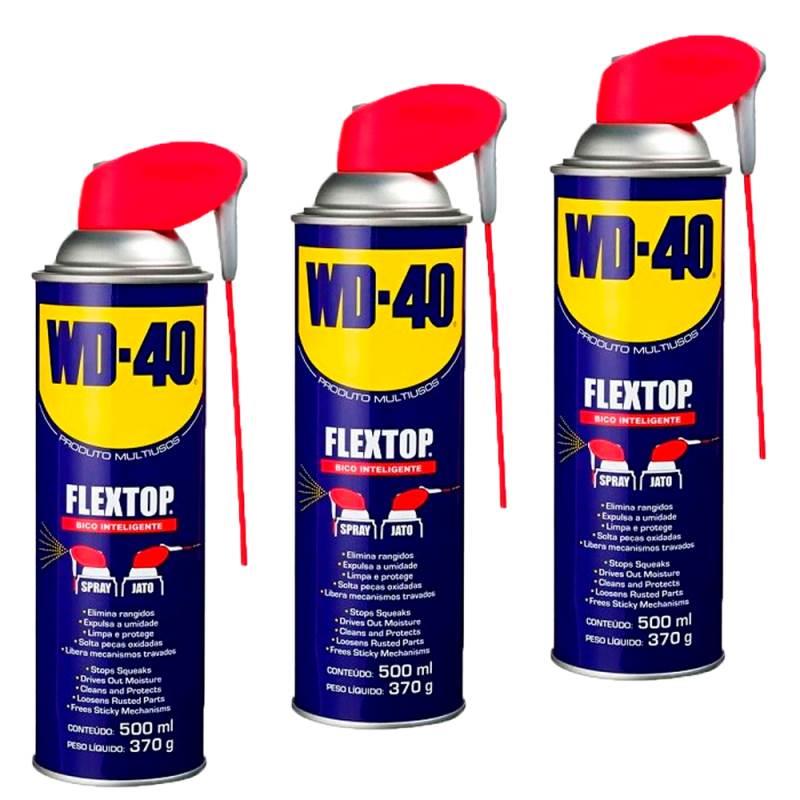 Óleo Lubrificante Spray Multiuso FlexTop 500 ML Industrial Bico Inteligente 3 Unidades WD40