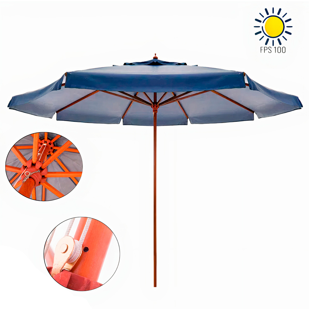 Ombrellone 4 Metros Diâmetro Positano Azul em Bagum Madeira 400802 BEL
