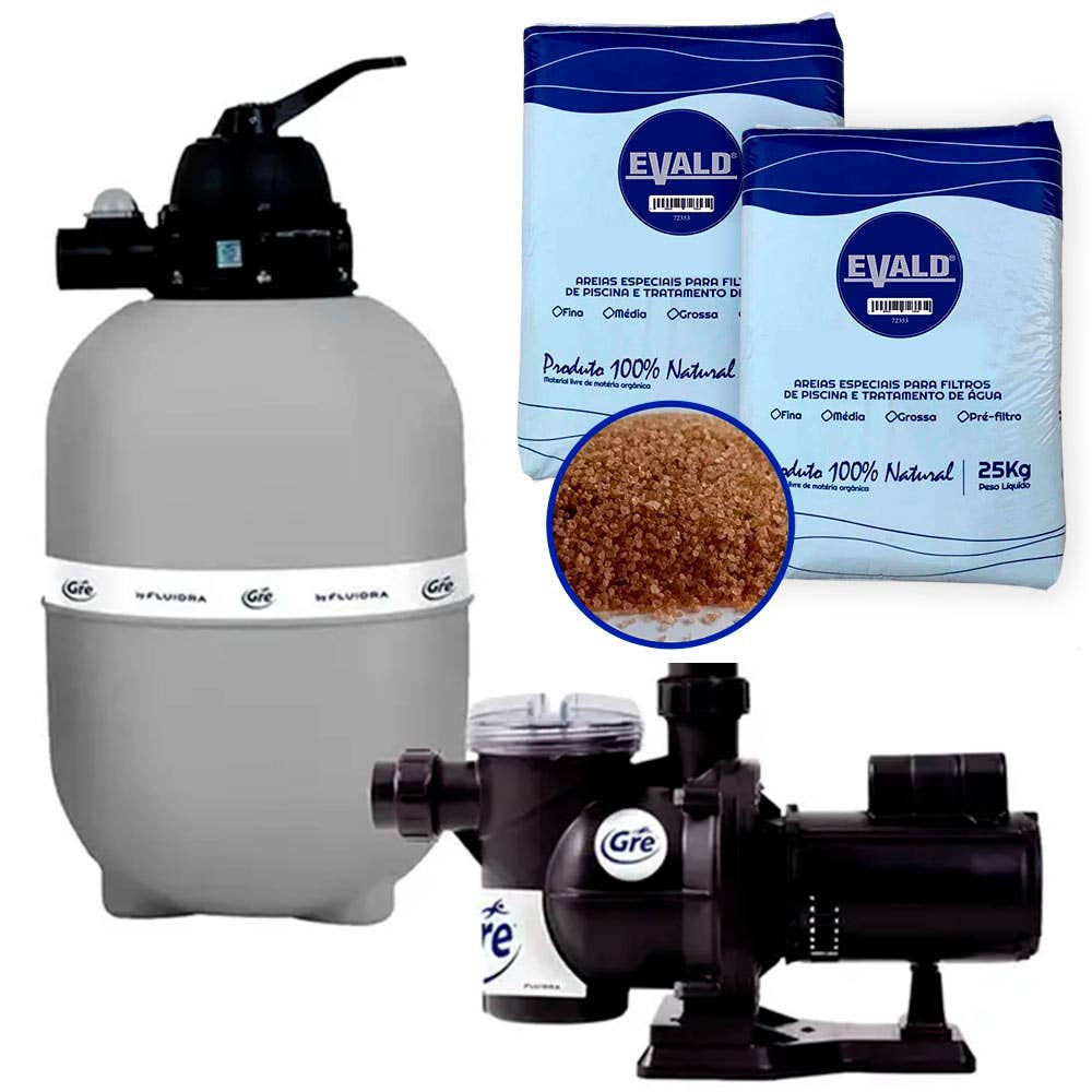 Teste Bundle- kit Bomba Piscina 1/3 CV + Filtro Piscina GRE 300 FLUIDRA + Areia