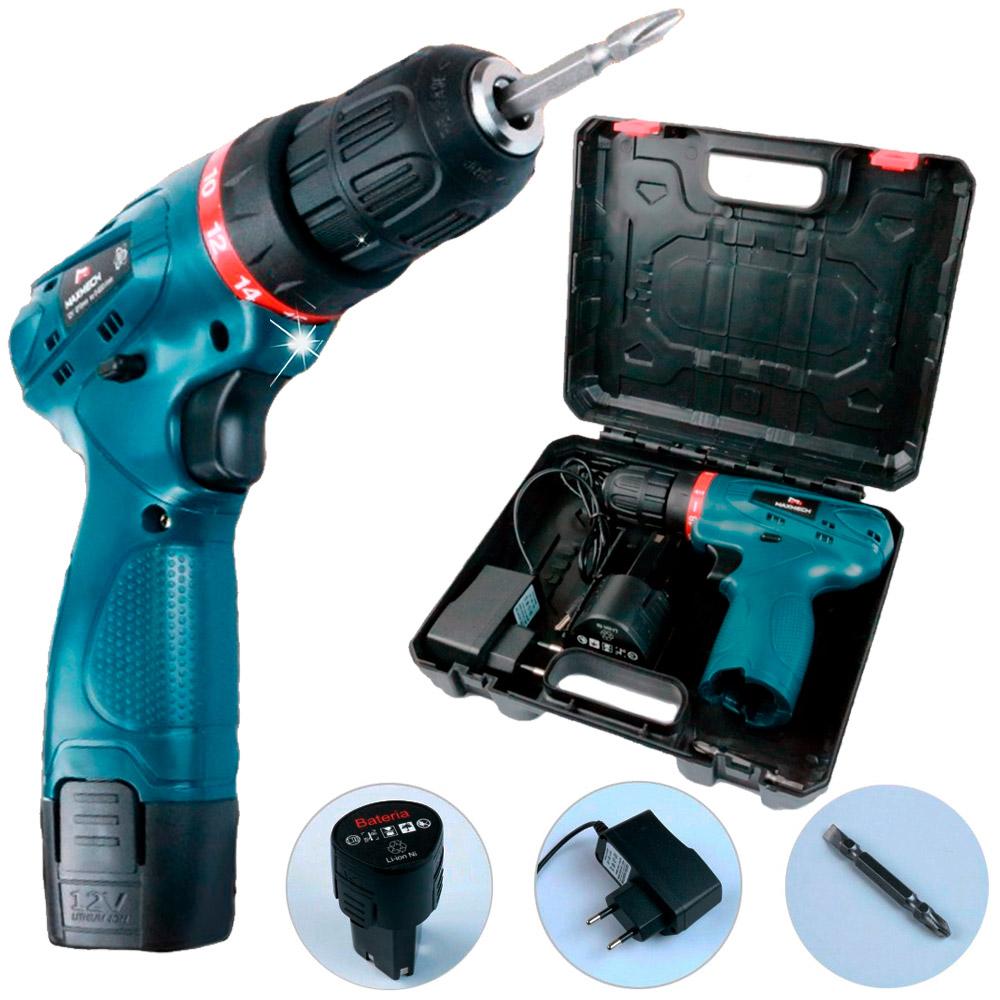 Parafusadeira Furadeira 3/8 POL Bateria 12V com Maleta Bivolt USK-MAX-01 Bivolt